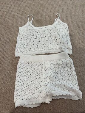 Women's Crochet Knit Camisole & Shorts Set - Cream